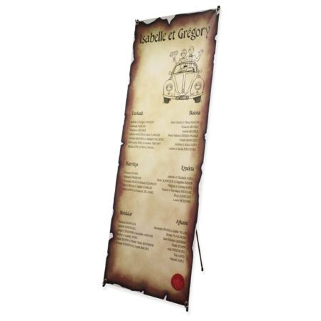 Plan de table mariage parchemin et dessin mariés sur X-Banner