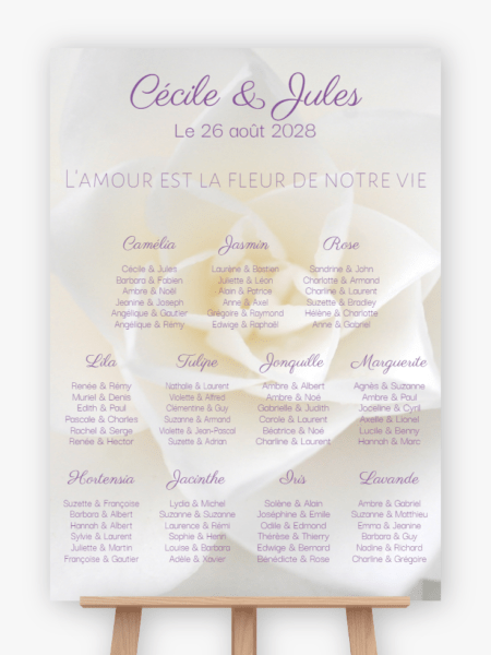 Plan de table mariage - Blanche fleur