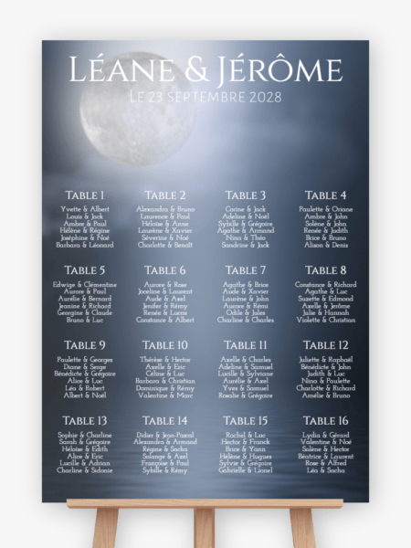 Plan de table mariage - Lune sur la mer