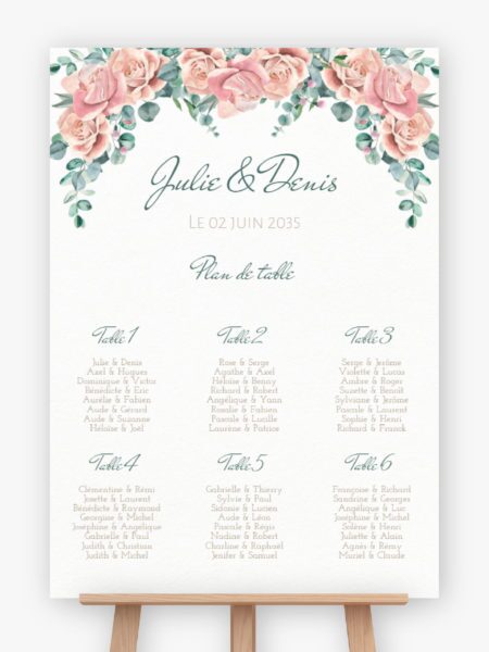 Plan de table mariage - Douceur de roses