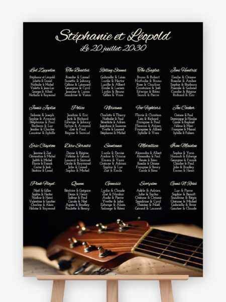 Plan de table mariage - Guitare & musique