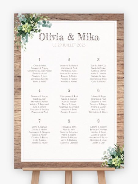 Plan de table mariage - Fleurs & bois