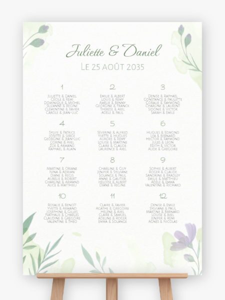 Plan de table mariage - Fleurs d'aquarelle