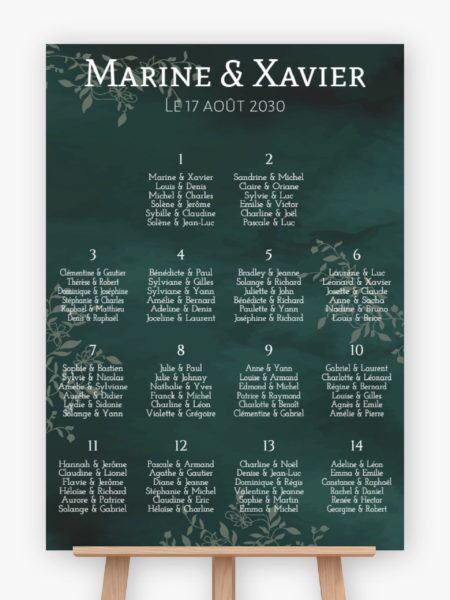 Plan de table mariage - Feuillage ombrage