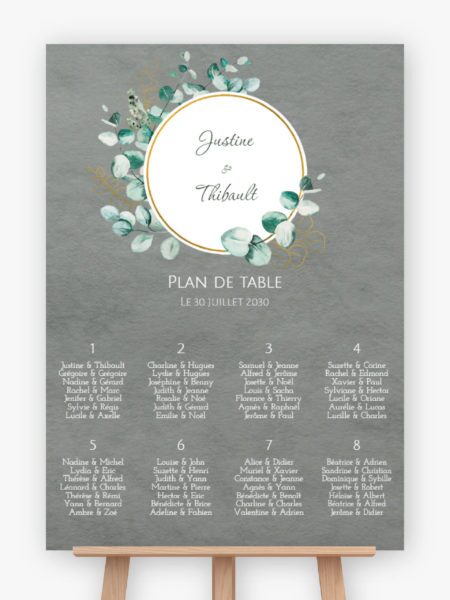 Plan de table mariage - Or et eucalyptus
